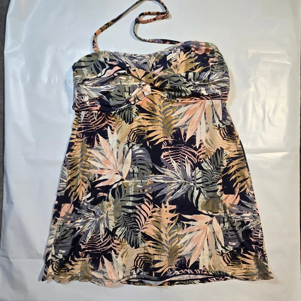 Garnet Hill Tropical Palm Print Swim Dress One Piece Halter Swimsuit Sz 12 Beach